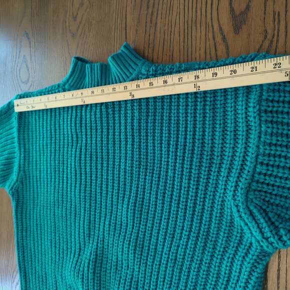 Vintage 80s Ellemmenno Sweater Teal Size M Cable Knit Mock Neck Acrylic - Picture 11 of 14